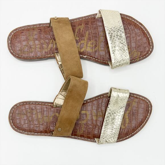 Sam Edelman Gala Two Strap Slide Sandals Gold Nude 10M - Picture 8 of 8